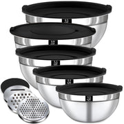 Boskermeal Mixing Bowl Set with Graters and Lids, 1.5 to 4.5 QT, Black