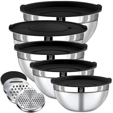 Boskermeal Mixing Bowl Set with Graters and Lids, 1.5 to 4.5 QT, Black