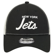 Men's Black New York Jets Apple Trucker 9FORTY Adjustable Hat by New Era – Polyester, New York Jets, Black, Model Nfl Apple 9forty Trucker
