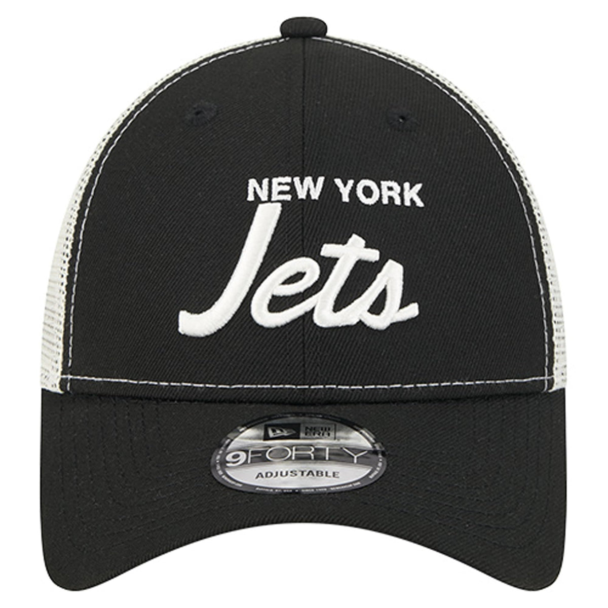 Men's Black New York Jets Apple Trucker 9FORTY Adjustable Hat by New Era – Polyester, New York Jets, Black, Model Nfl Apple 9forty Trucker