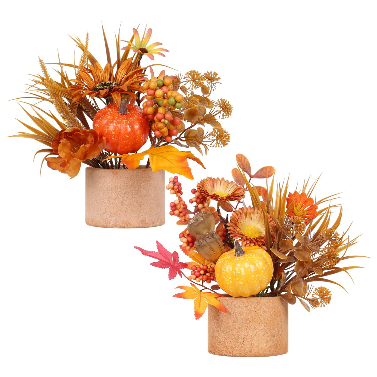 Yingqiwish Fall Table Centerpiece, Artificial Pumpkin Arrangement, Set of 2