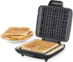 Dash No-Drip Waffle Maker, 4 Square Mini Waffles at Once, Silver