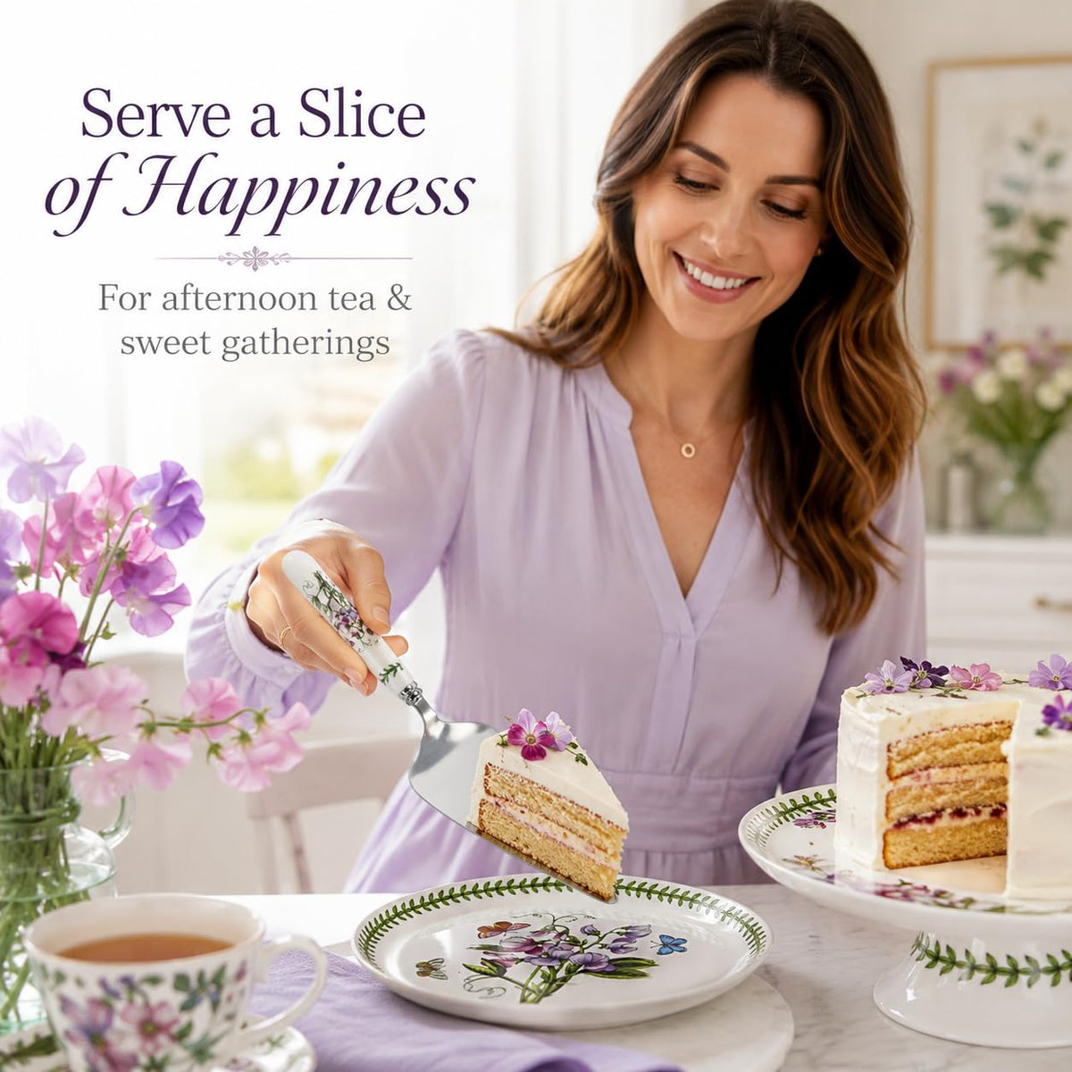 Portmeirion Botanic Garden Cake Server, Stainless Steel Blade, Multicolor Porcelain