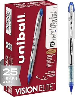 Uni-Ball uniball Vision Elite Rollerball Pens, Bold Point (0.8mm), Blue, 12 Pack