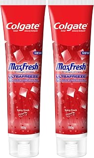 Colgate MaxFresh Toothpaste, Red Gel Tooth Paste with Menthol for Super Fresh Breath, 300g, 150g X 2 (Spicy Fresh) (Combo Pack Offer)