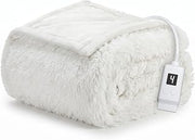 Sunbeam Heated Throw Blanket Fluffy Shag Faux Fur 4 Heat White 50x60