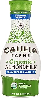 Califia Farms Organic Vanilla Almond Milk, 48 Oz, Dairy Free, Vegan, Plant Based, Organic Milk, Non GMO, Low Calorie, USDA Organic