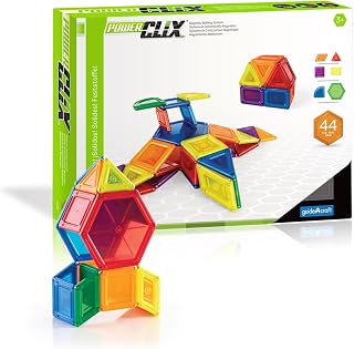 Guidecraft PowerClix Solids Magnetic Building Blocks Set, 44 Piece Magnetic Tiles, Stem Educational Construction Toy