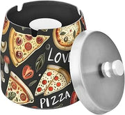 Pizza Black Pattern Splash Ashtray with Lid, Outdoor Ashtrays for Patio