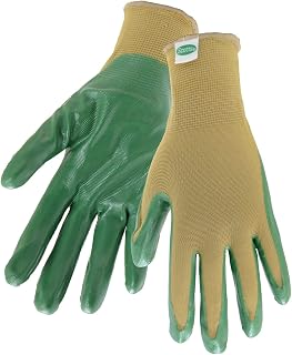 Scotts Nitrile Dipped Palm with Nylon Shell Work Gloves, Excellent Grip, Water Resistant, Puncture Resistant, 3-Pack, Tan/Green, Large, (SC37121/L3P)
