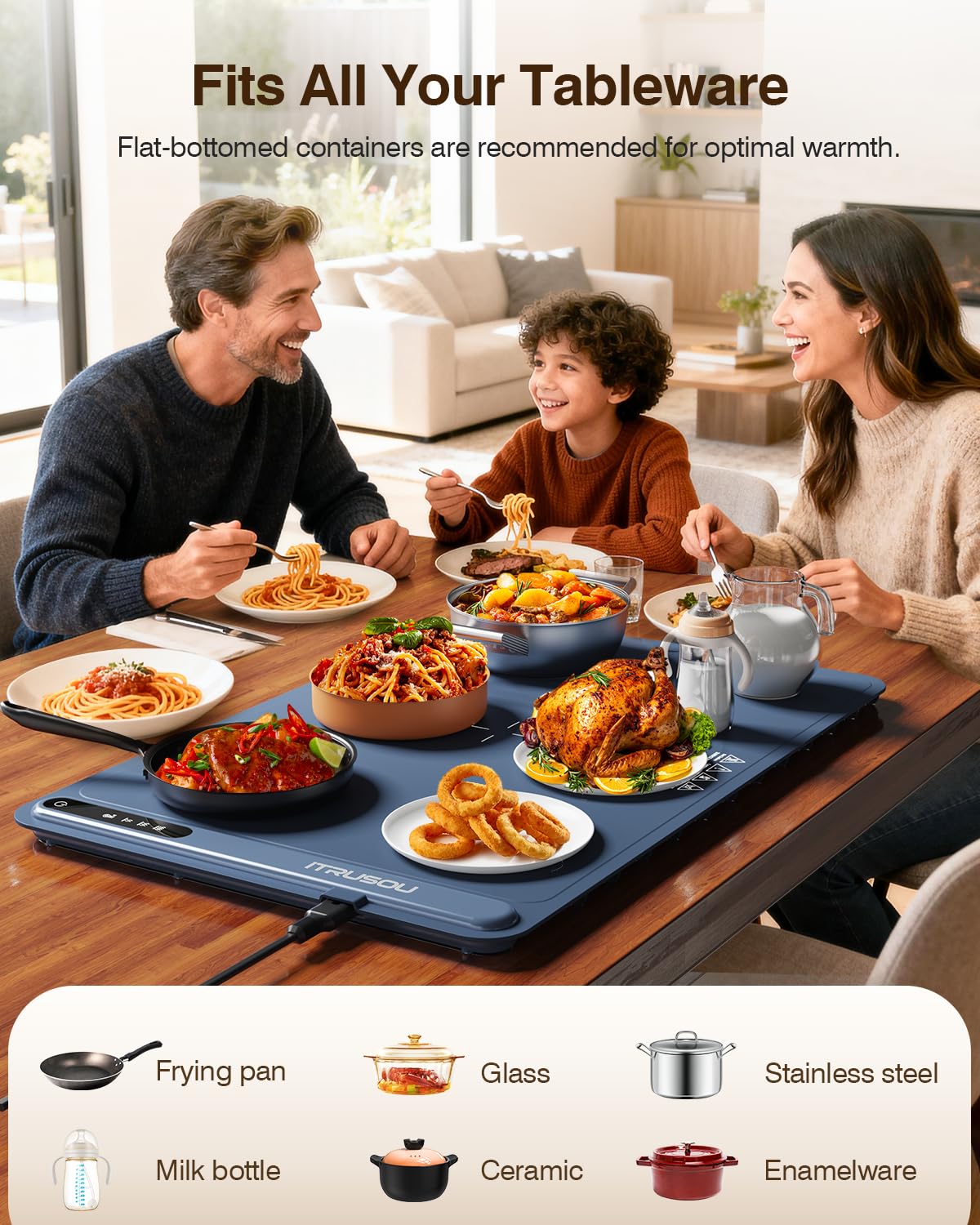 iTrusou Food Warming Mat, 24x16 Inch Silicone Electric Tray, Blue