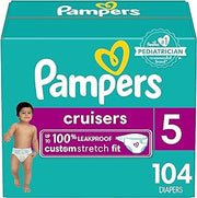 Pampers Cruisers Diapers - Size 5, 104 Count, Disposable Active Baby Diapers with Custom Stretch