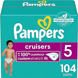 Pampers Cruisers Diapers - Size 5, 104 Count, Disposable Active Baby Diapers with Custom Stretch