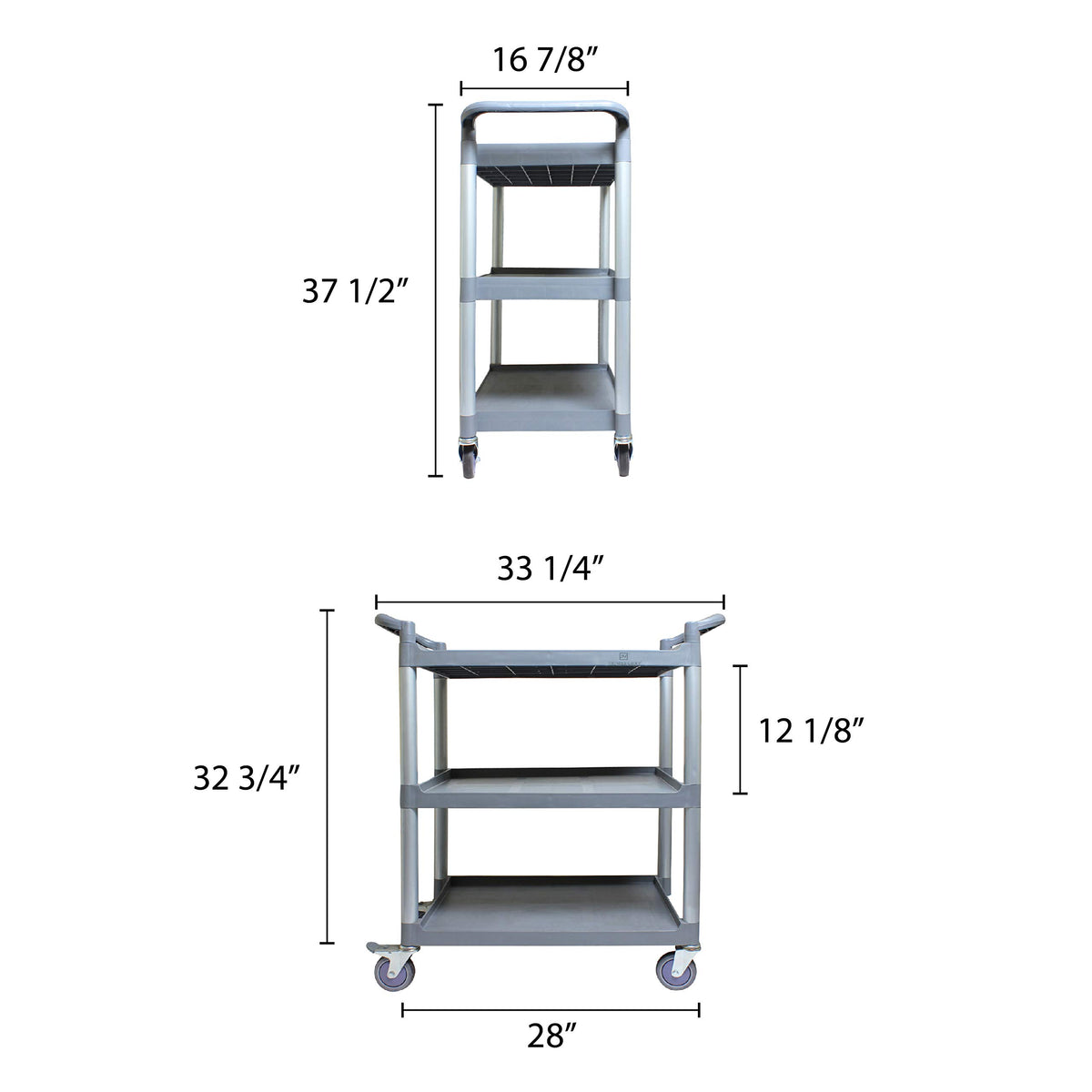 Thunder Group Bus Cart 33-1/2" X 16-1/8" X 37" 176 Lb. Load Capacity by Excellant – 33 1/2 x 16 1/8 x 37 Inch, Plastic, Grey, Model PLBC3316G