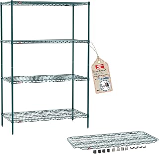 METRO Super Erecta 5-Shelf Metroseal Wire Shelving Bundle - Includes 4-Tier Green Epoxy with Microban Shelving Unit and 1 EZ-ADD Shelf - 24" W x 48" L x 74.5" H - for Restaurants, Home and More