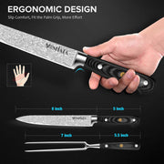 MOSFiATA Carving Knife and Fork Set, 8 Inch Blade with 7 Inch Fork, Silver