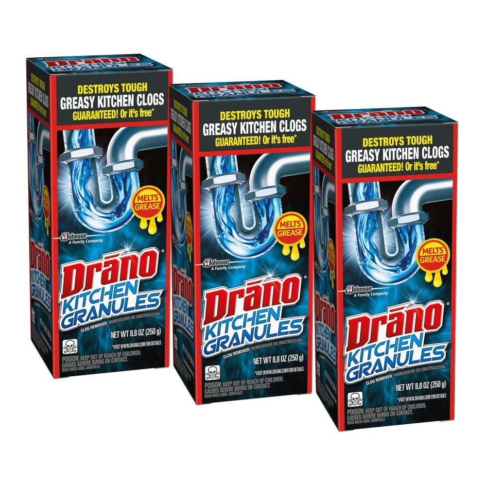 Kitchen Granules Drain Clog Remover and Cleaner by Drano – 8.8 Ounce (Pack of 3), Model 317375