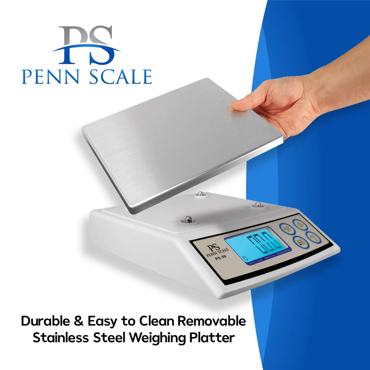 Digital Kitchen Portion Scale - 50lb Digital Kitchen Scale with 0.1lb Readability by Penn Scale – Stainless Steel, Multiple, Model PS-50