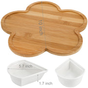Yarlung Ceramic Divided Serving Set with Lids, 5 Removable Bowls on 10-Inch Bamboo Platter, Brown White