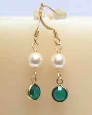 Crystal Channel Drop Dangle Earring - Emerald Color by Martiana Jewelry – 1 inch, Crystal, Pearl, Gold Tone Ear Hook, Emerald Color, Model MJ-E109