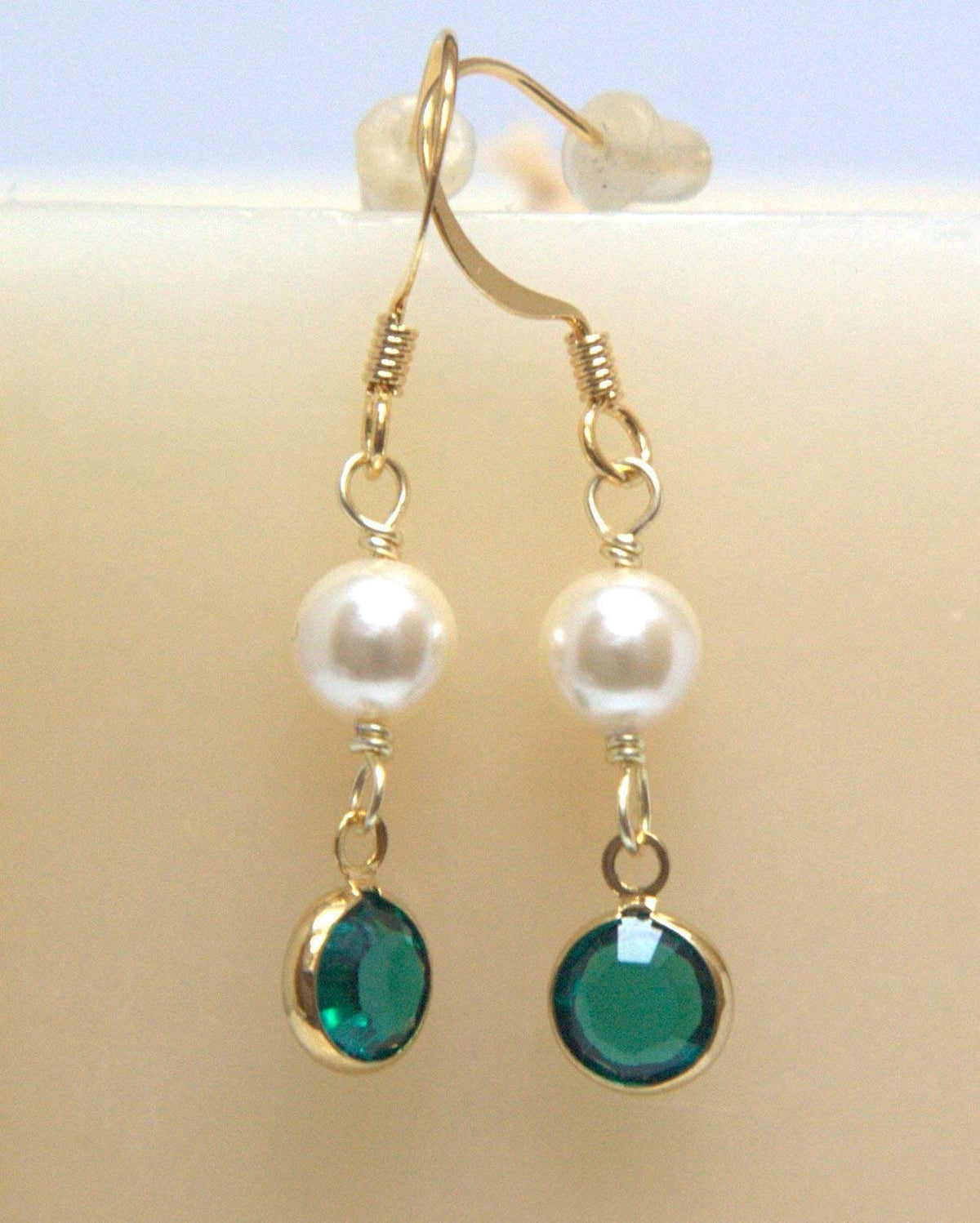 Crystal Channel Drop Dangle Earring - Emerald Color by Martiana Jewelry – 1 inch, Crystal, Pearl, Gold Tone Ear Hook, Emerald Color, Model MJ-E109