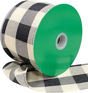 Reliant Ribbon Country Bufallo Gingham Large Wired Edge Ribbon, 2-1/2 Inch X 10 Yards, Cream/black