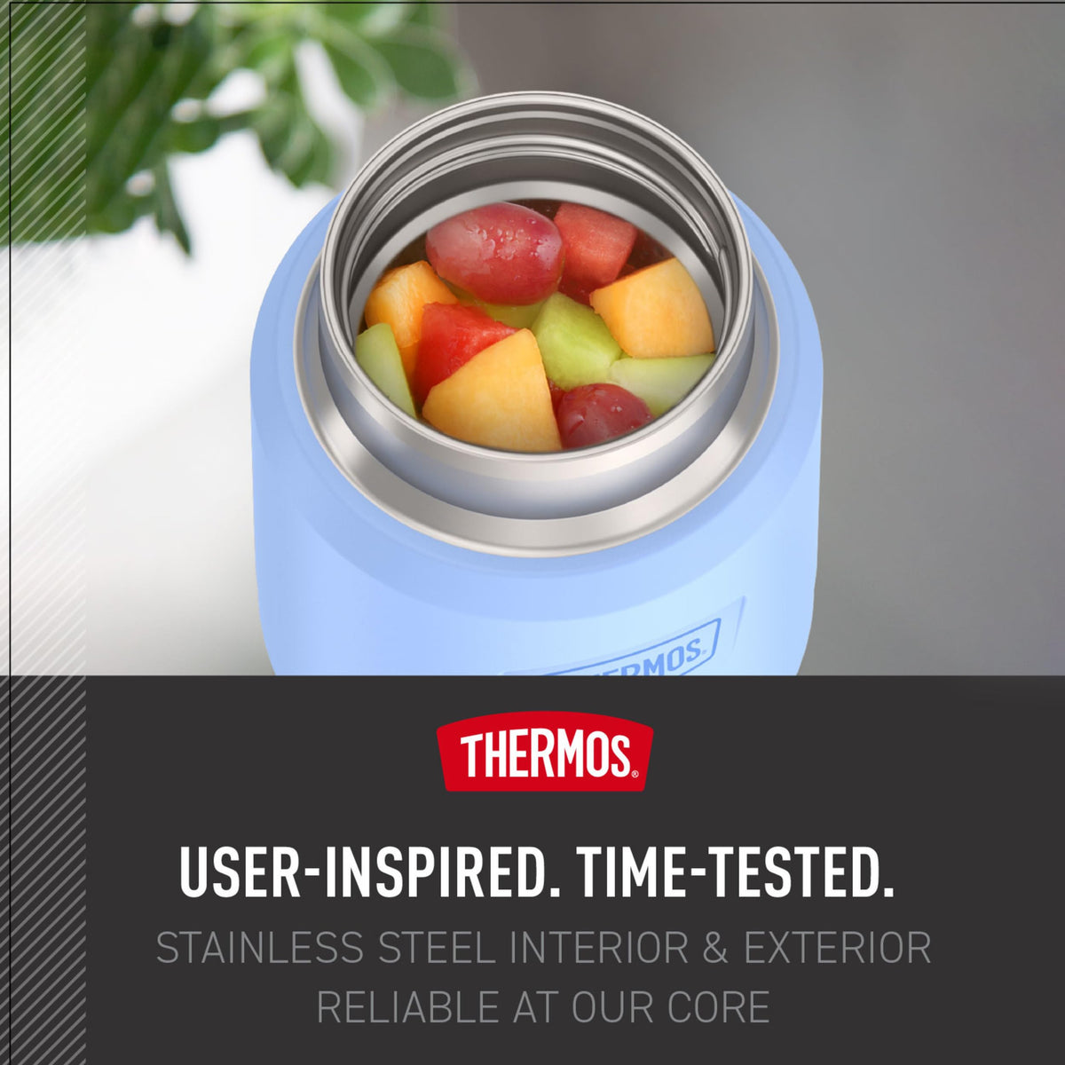 ICON Stainless Steel Food Jar with Spoon by THERMOS – 12 Ounce, 12.0 fluid_ounces, Stainless Steel, Light Blue, Model IS3116LB4