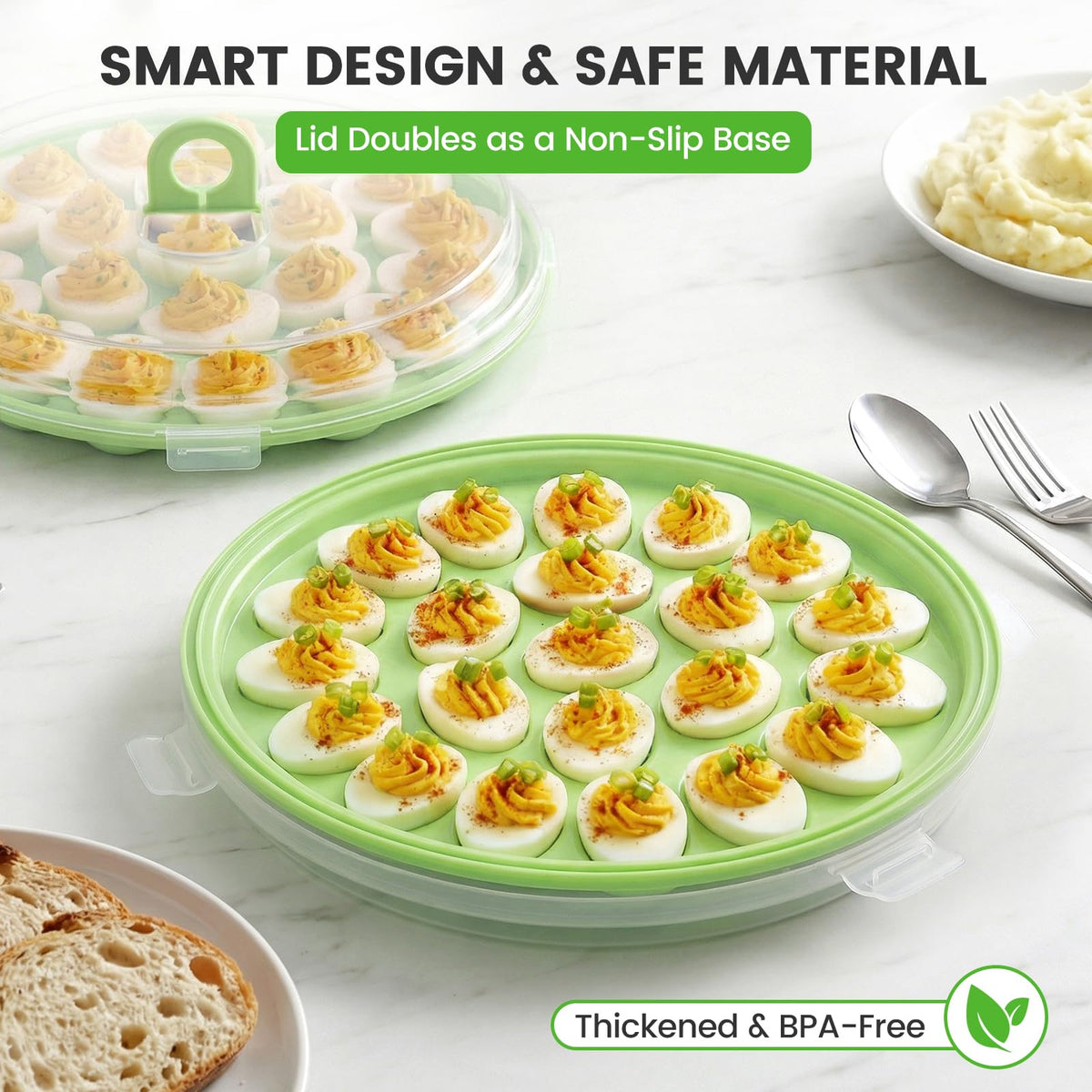Hansgo Deviled Egg Tray with Lid, Holds 22 Eggs, Green