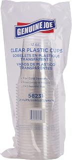Genuine Joe Clear Plastic Cup, 12oz, For Cold Beverages, 25/Sleeve, 20 Count