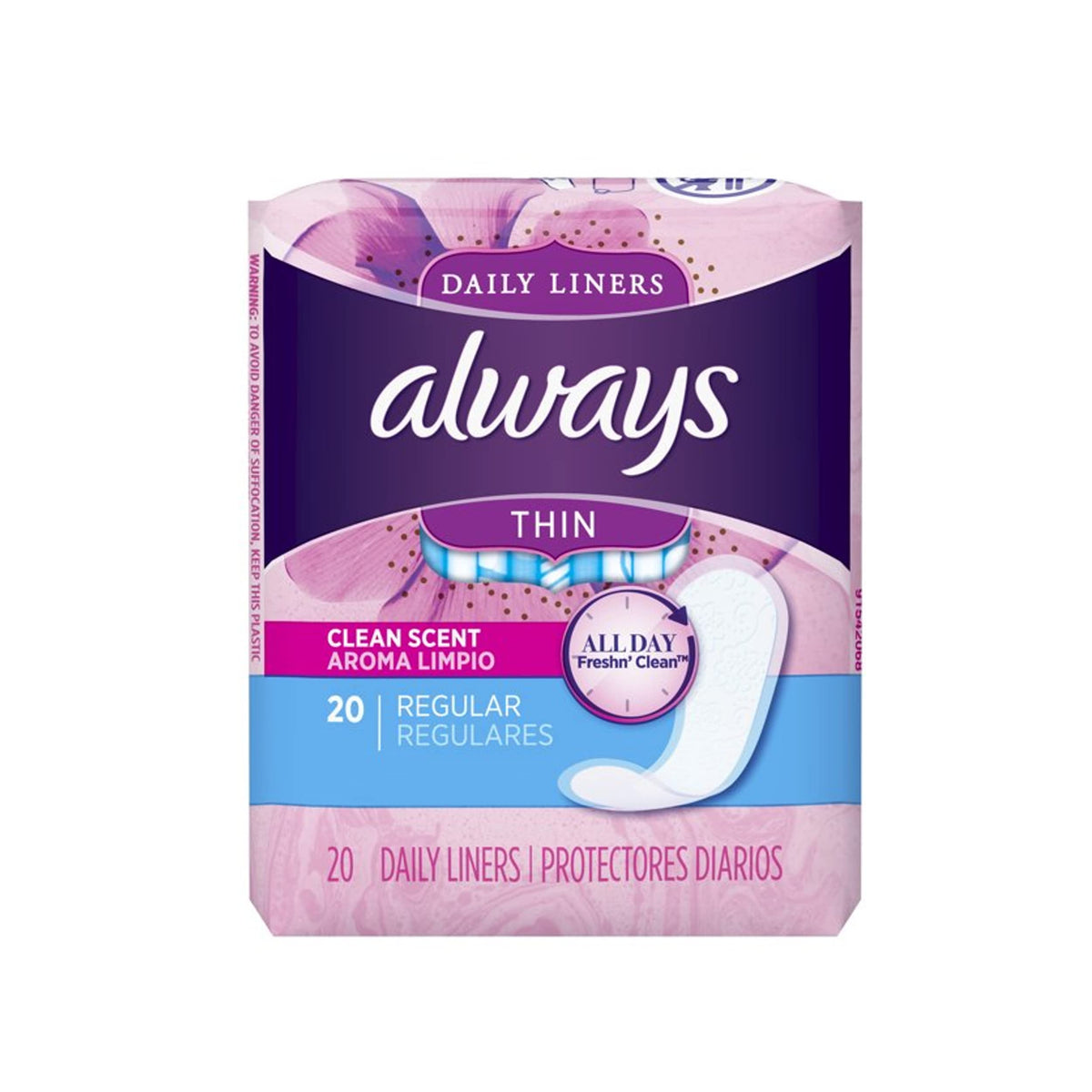 Thin Pantiliners Regular Clean Fresh Scent 20 Each (Pack of 3) by Always – 20 Count (Pack of 3), Pack of 3, Model PPAX1236165