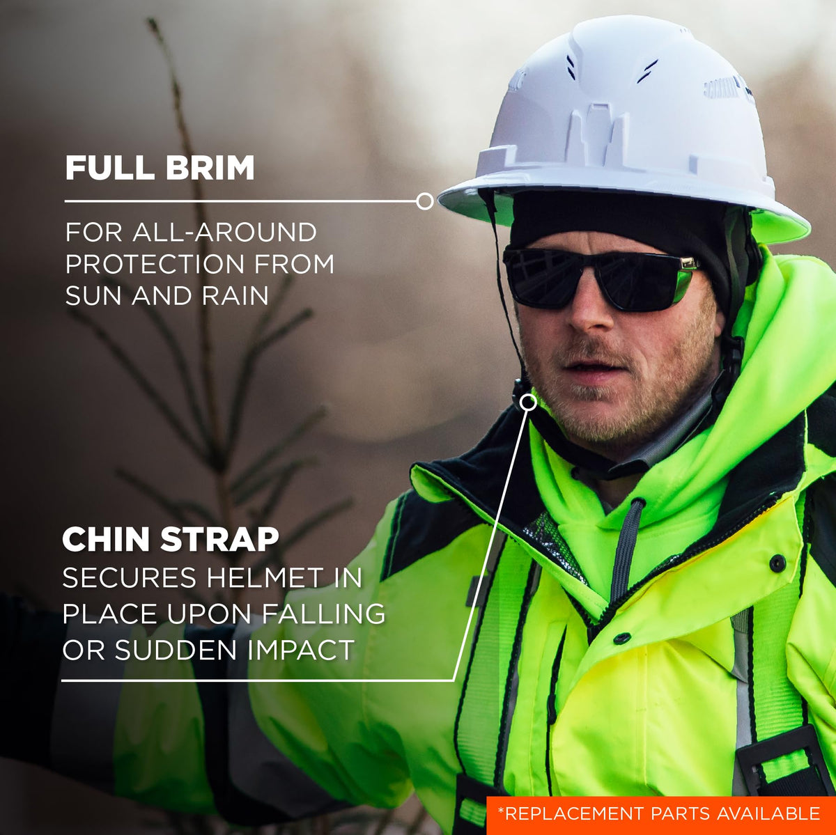 Ergodyne Green / 6.5 - 8 (21in - 25 in / 53cm - 63.5cm) / Full Brim Safety Helmet - Type 2, Class C Head Protection