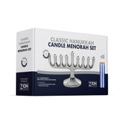 Zion Judaica Menorah with Candles, Polished Aluminum, Silver