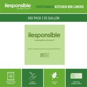 Compostable Tall Kitchen Trash Bags 33 Gallon - Heavy Duty Multipurpose Bin Liners for Food Scraps by Responsible Products – Pack of 360