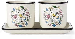 Lenox Chef Snoopy 3-Piece Herb Planter Set | porcelain, includes 2 herb pots and a tray | indoor herb planter | peanuts collectible kitchen gift | 4 inch