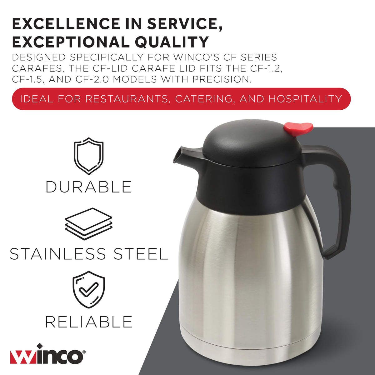 Winco 50.7 Ounces / Stainless Steel, Black / Modern Carafes