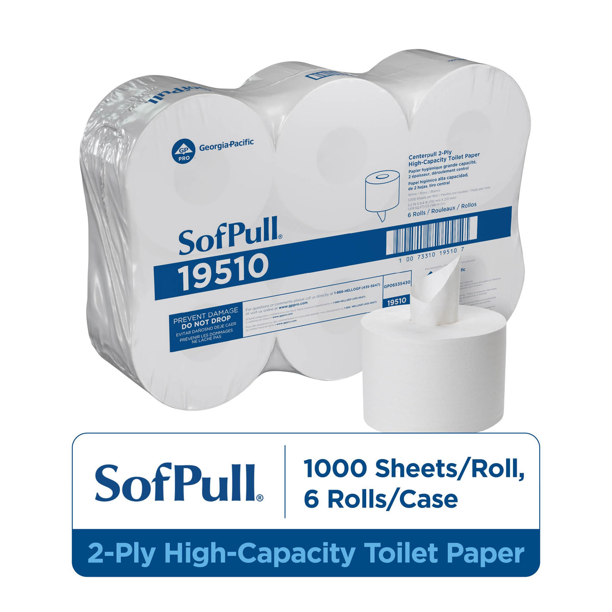 Georgia Pacific SofPull Centerpull 2-Ply High Capacity Toilet Paper by Georgia-Pacific – Regular, Paper, White, Pack of 6, Model 19510