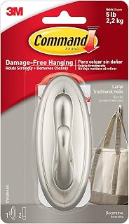 Command Traditional Medium Plastic Hooks, Brushed Nickel, 6-Hook