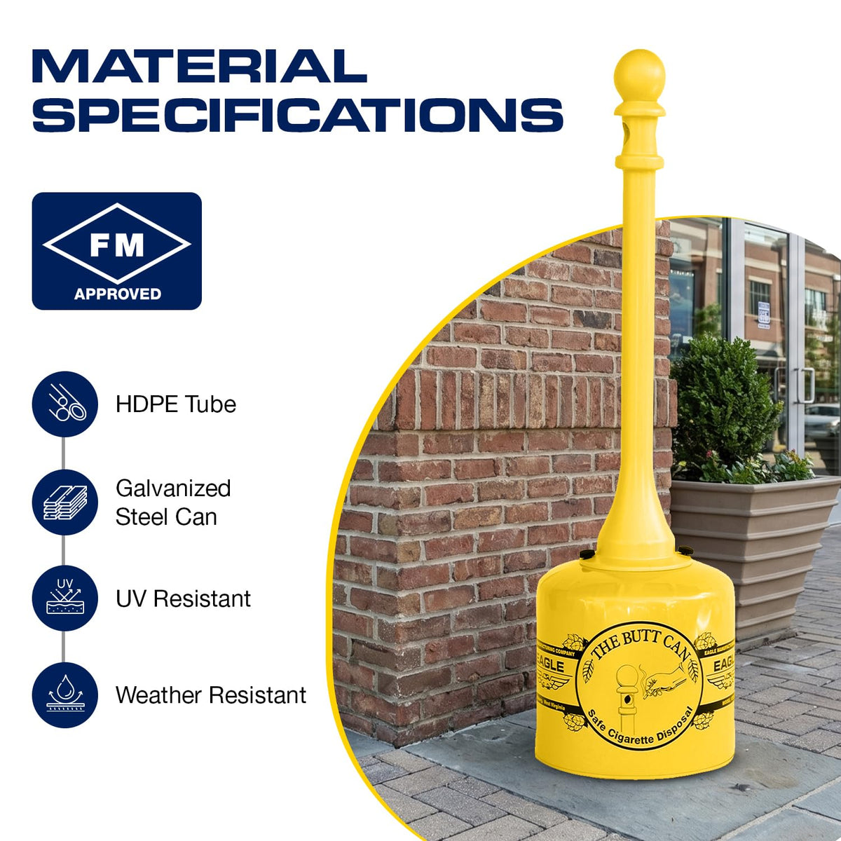 Cigarette Butt Receptacle by Eagle – 5 Gallon, Alloy Steel, Yellow, Model 1205