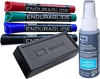 Quartet Dry Erase Markers Accessory Kit, Includes 4 Chisel Point EnduraGlide Dry Erase Markers, Whiteboard Eraser & White Board Cleaning Spray Bottle, for Teachers, Home, School & Office (5001M-4SK)