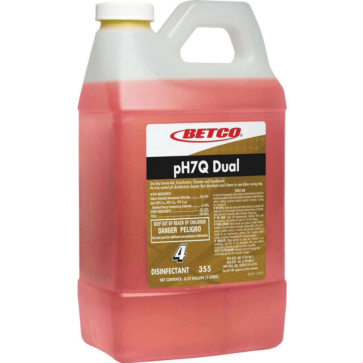 ® PH7Q Dual Neutral Disinfectant Cleaner by Betco – 1 Count (Pack of 4), 67.6 fluid_ounces, Light Amber, Pack of 4
