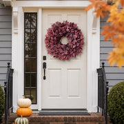 Foteewl Artificial Hibiscus Wreath, 26 Inch Diameter, Autumn Red