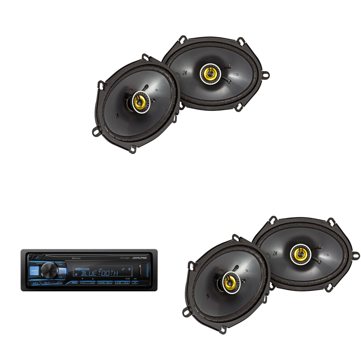 UTE-63BT Mech-Less Digital Media Receiver with Bluetooth® Wireless Technology+(2) Pairs Kicker CSC684 6x8/5x7 Coax Speakers by Alpine – Model AlpineBDL260609-48