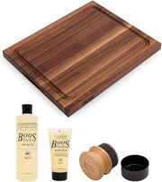 John Boos BBQ Series Rectangular Wooden Walnut Cutting Board 17"x21" | 1.5" Thick, 7-lb Butcher Block, Juice Groove, Edge-Grain & Finger Grips, Care & Maintenance Pack, Made in the USA