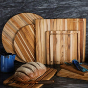 Cutting Board With Juice Canal - Square Teak Wood Serving Board (12 x 12 x .55 in.) - By by Teakhaus – 11.8"L x 11.8"W, Teak Wood, Brown