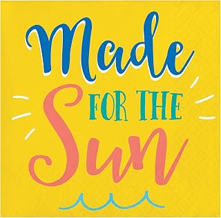 Creative Converting Made for The Sun Beverage Napkins, 5", Blue, White, Red, and Yellow