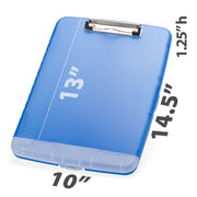 Slim Clipboard with Storage by Officemate – 10.5" x 10" x 1.3" (Pack of 1), Plastic, Translucent Blue, Pack of 6, Model 83304