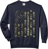 Cleveland United States Distressed Camo w US Flag Comfort Colors Adult Sweatshirt