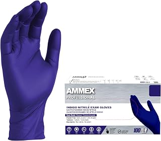 AMMEX Indigo Nitrile Disposable Exam Gloves, 3 Mil, Latex & Powder Free, Food-Safe, Textured, Non-Sterile, Large, Box of 100
