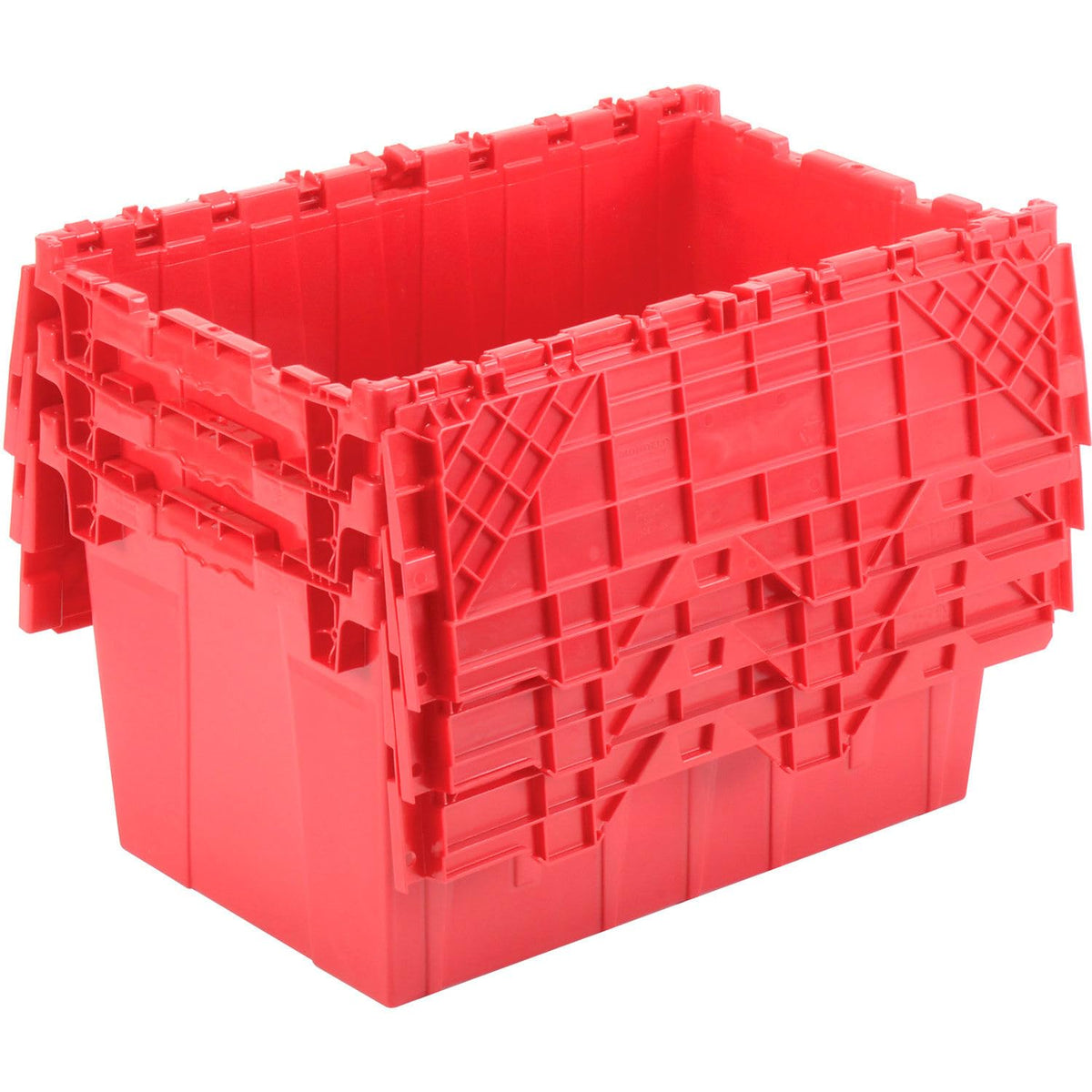 Plastic Attached Lid Shipping & Storage Container by Global Industrial – 25-1/4x16-1/4x13-3/4, 25.25 liters, Plastic, Red, Model 257812RD