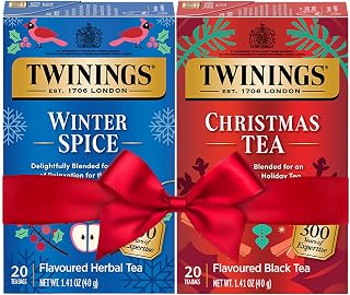 Twinings Holiday Sweet & Spicy Tea Variety 2-Pack – Caffeinated Tea and Caffeine-Free Winter Spice Herbal, Christmas Gift, 20 Tea Bags Ea
